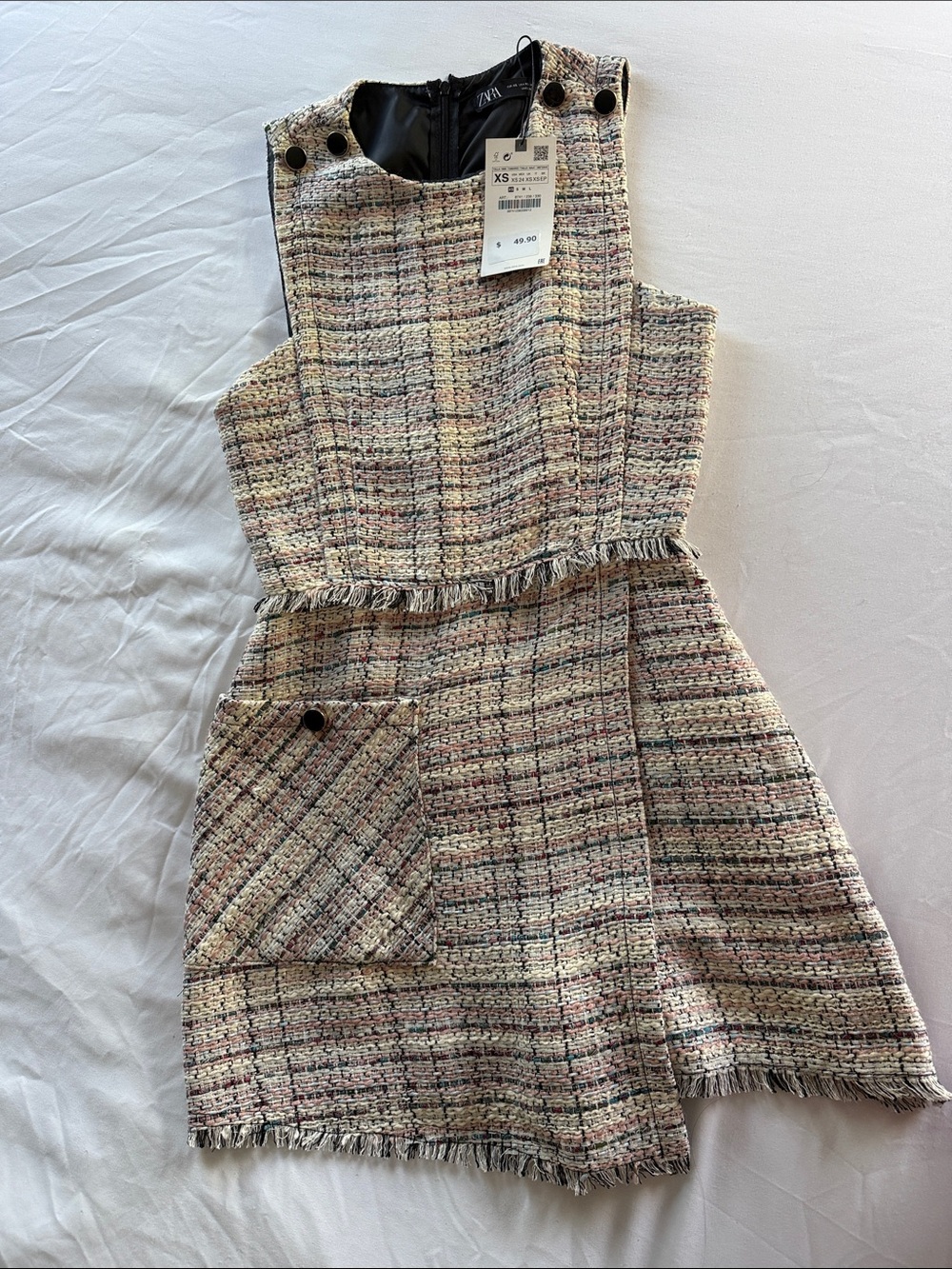 Zara Pastel Tweed Fringe Pocket Skort - Multicolor
